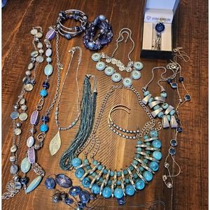 Lot of Variety of Jewelry in Blue Shades 13 Pieces